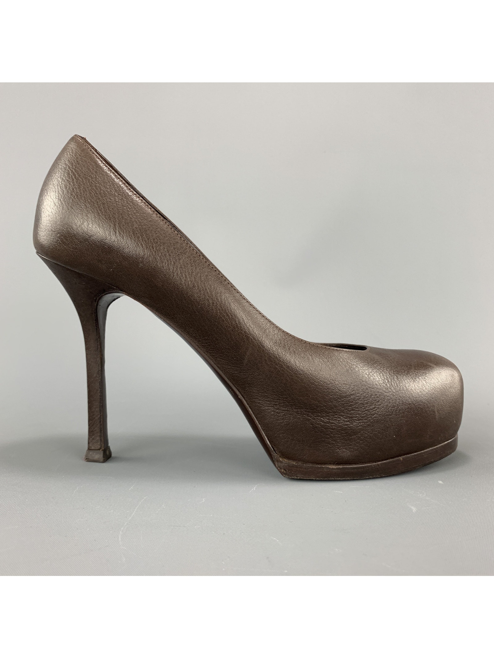 Yves Saint Laurent Size 6.5 Brown Leather Tribute Platform Pumps